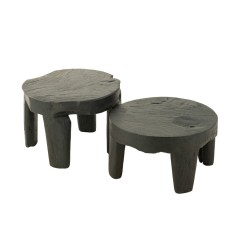 SIDETABLE SOLID TEAKWOOD BLACK SET OF 2 